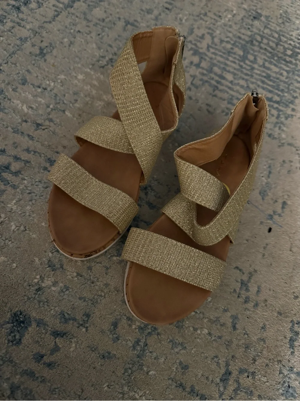 Gold Strappy Girls Sandals - Sparkle Elastic Crisscross Size 3